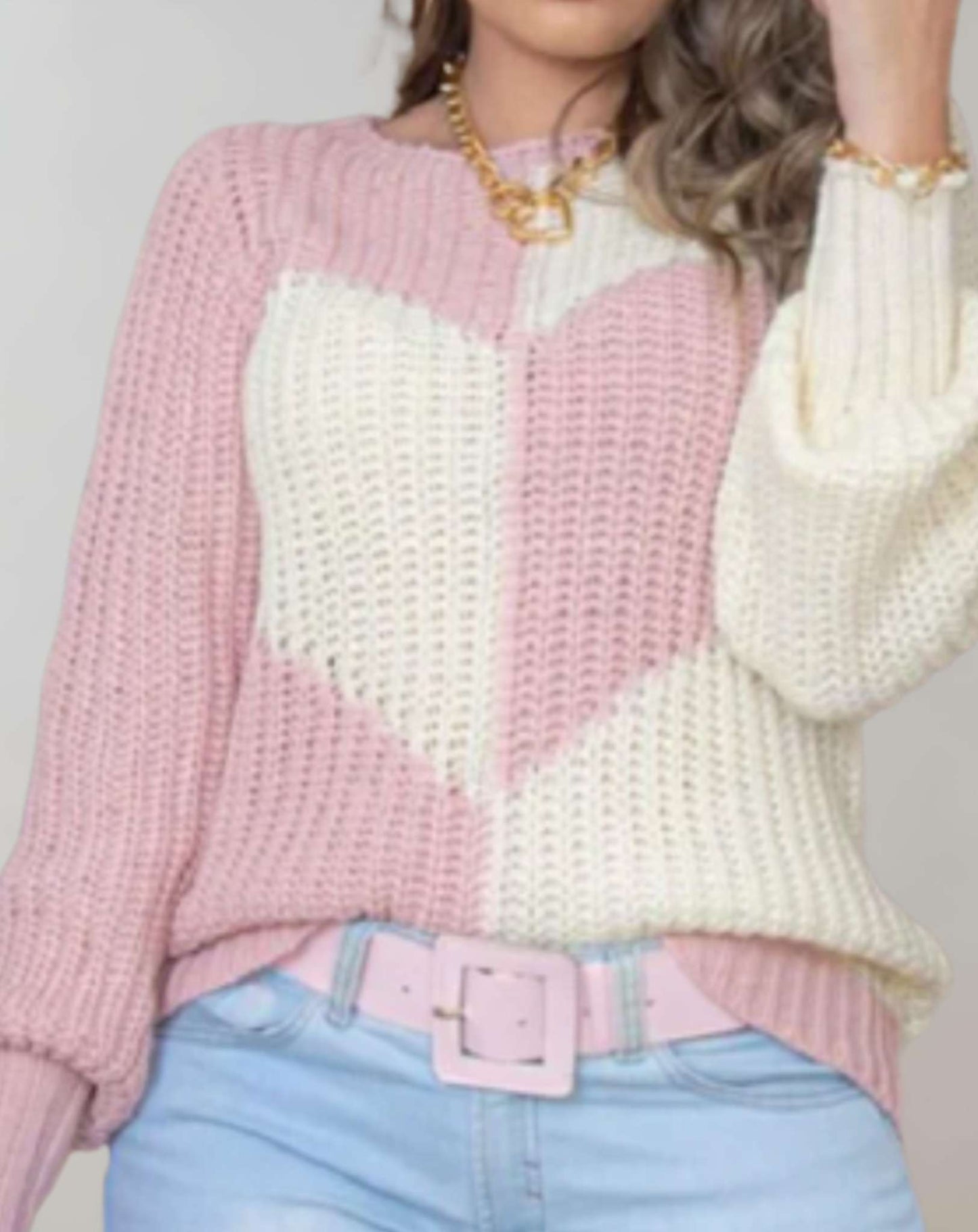 Michaela | Women's Ribbed Heart Print Sweater – Chic, Breathable & Perfectly Fitted
