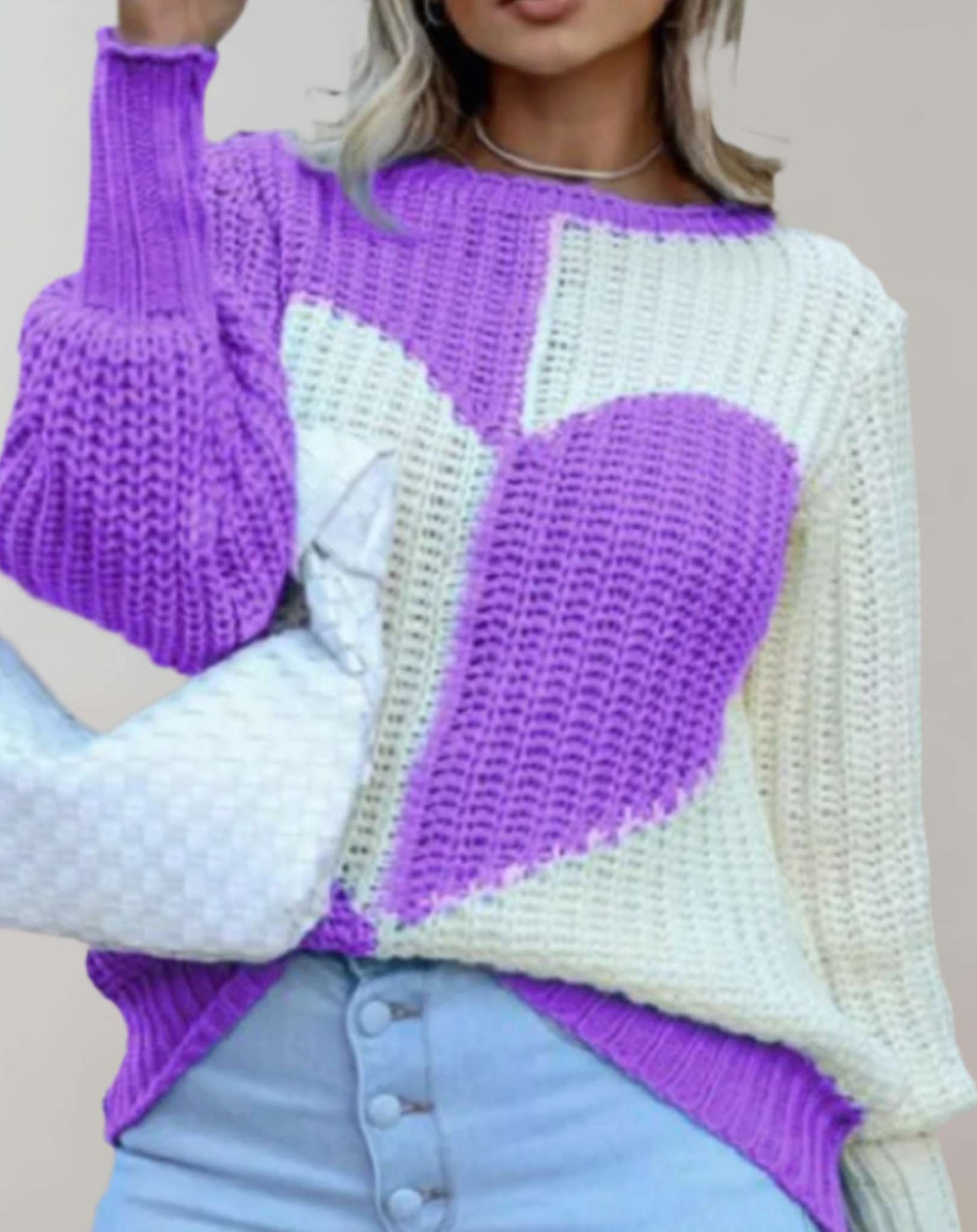 Michaela | Women's Ribbed Heart Print Sweater – Chic, Breathable & Perfectly Fitted