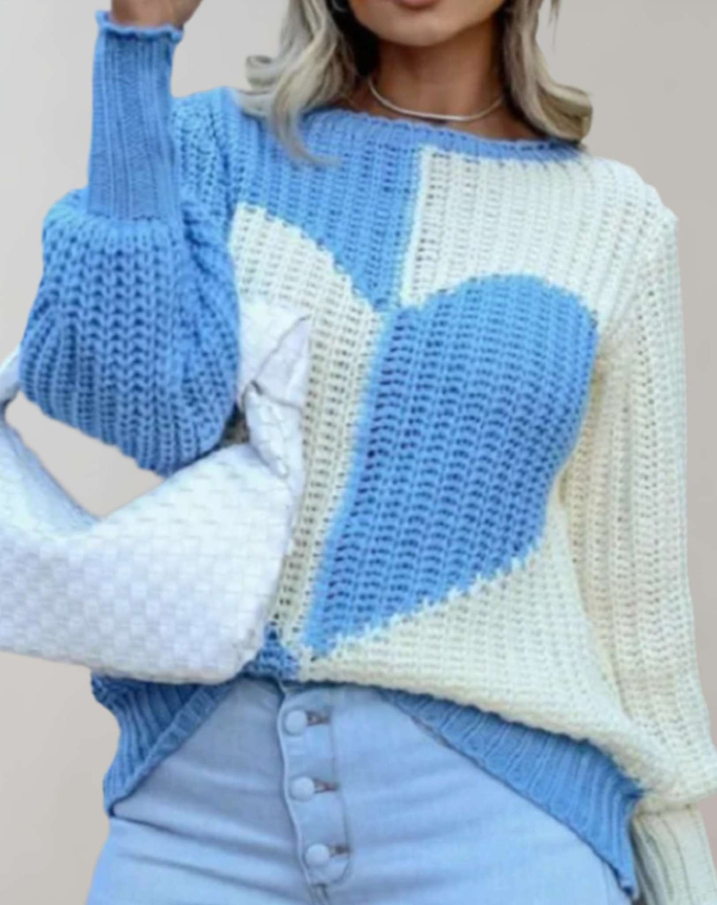 Michaela | Women's Ribbed Heart Print Sweater – Chic, Breathable & Perfectly Fitted