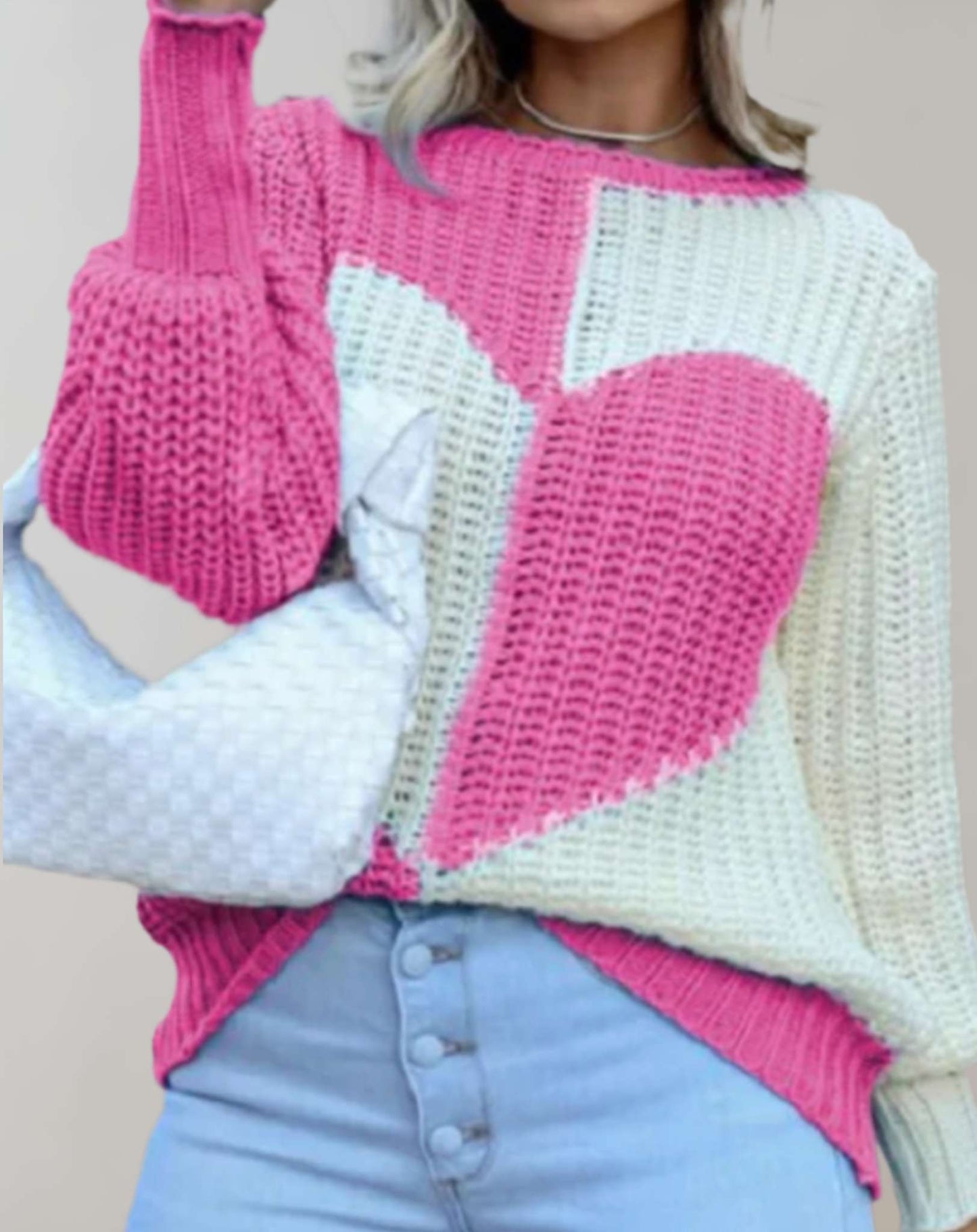Michaela | Women's Ribbed Heart Print Sweater – Chic, Breathable & Perfectly Fitted
