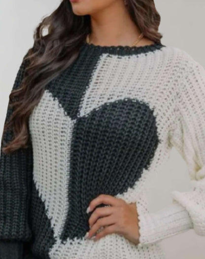 Michaela | Women's Ribbed Heart Print Sweater – Chic, Breathable & Perfectly Fitted